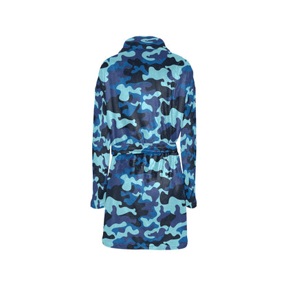 Camo Blue Pattern Print Design 04 Women's Fleece Robe