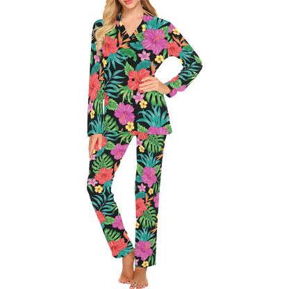 Hibiscus Red Hawaiian Flower Women's Long Pajama Set