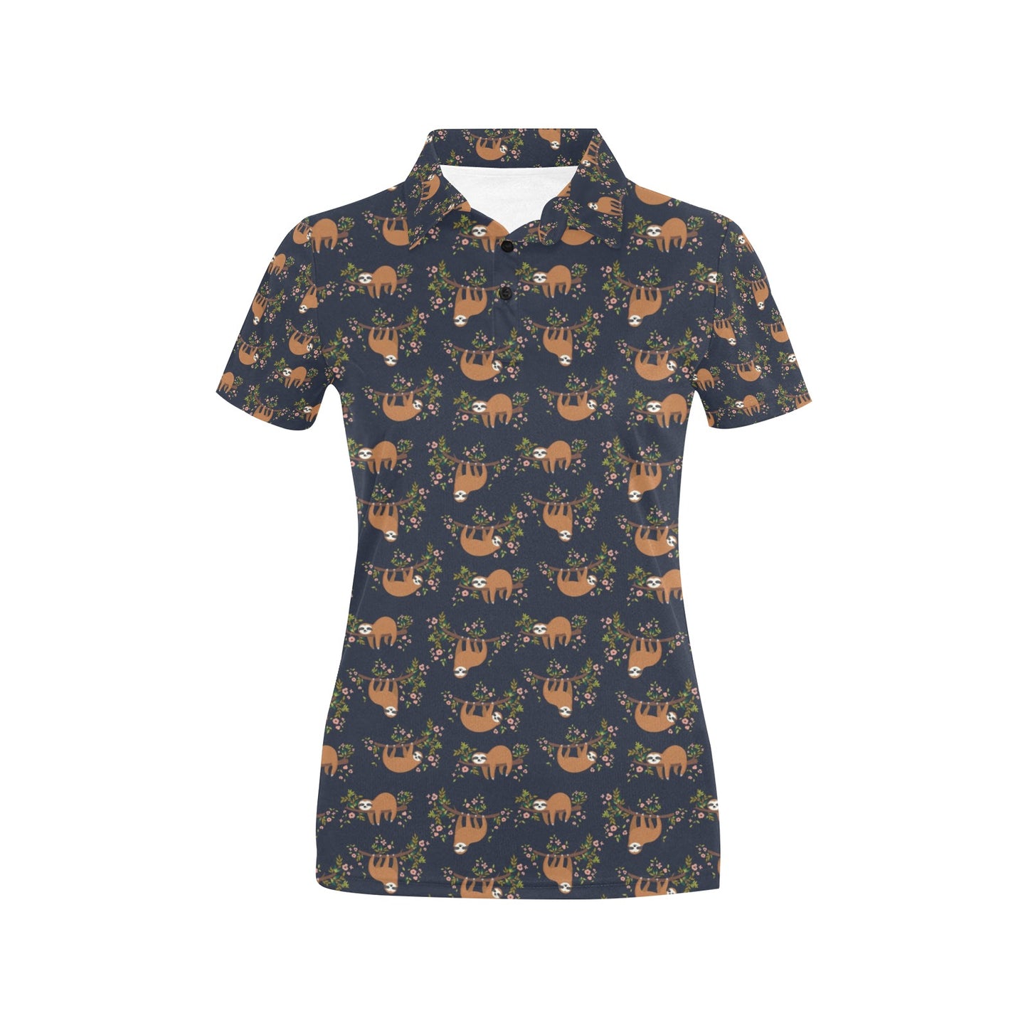 Sloth flower Design Themed Print Women's Polo Shirt