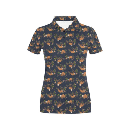 Sloth flower Design Themed Print Women's Polo Shirt