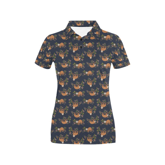 Sloth flower Design Themed Print Women's Polo Shirt