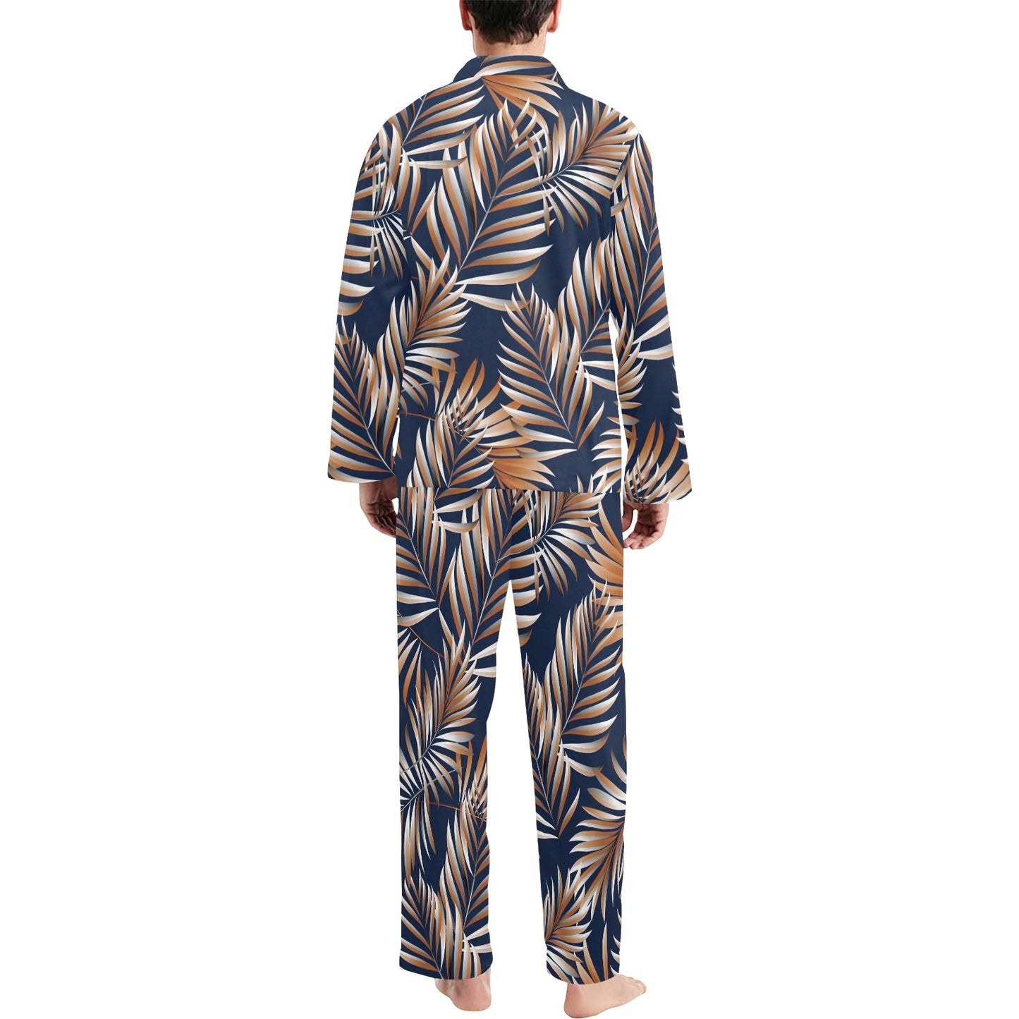 Tropical Flower Pattern Print Design TF07 Men's Long Pajama Set
