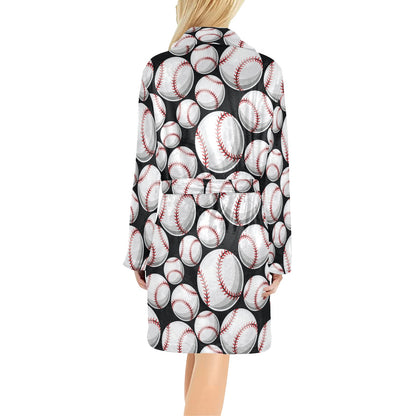 Baseball Black Background Women's Fleece Robe