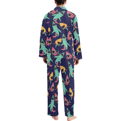 Shark Bite Pattern Men's Long Pajama Set