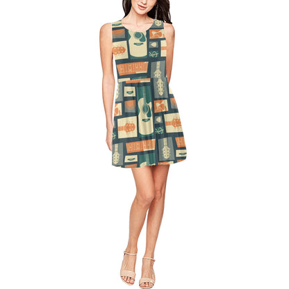 Acoustic Guitar Pattern Print Design 02 Sleeveless Dress