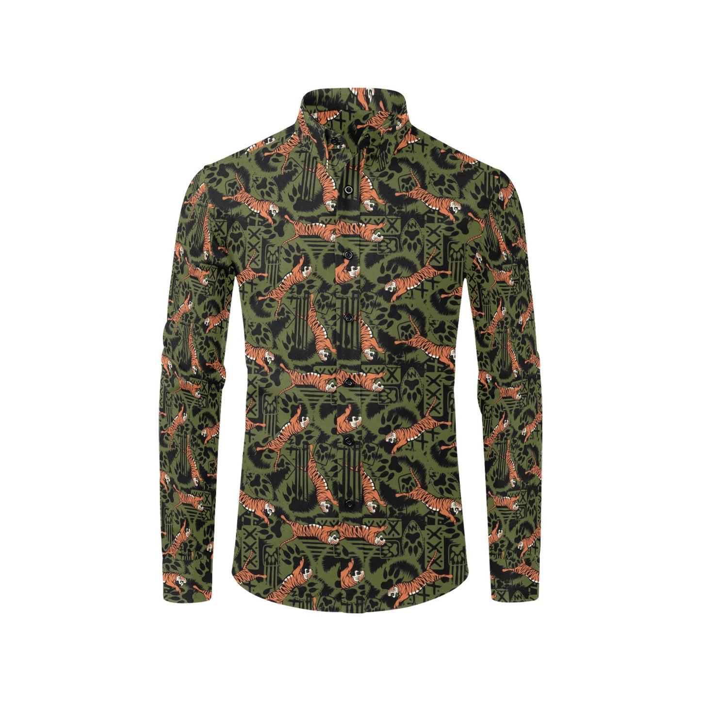 Tiger Pattern Print Design LKS303 Men's Long Sleeve Dress Shirt