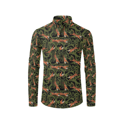 Tiger Pattern Print Design LKS303 Men's Long Sleeve Dress Shirt