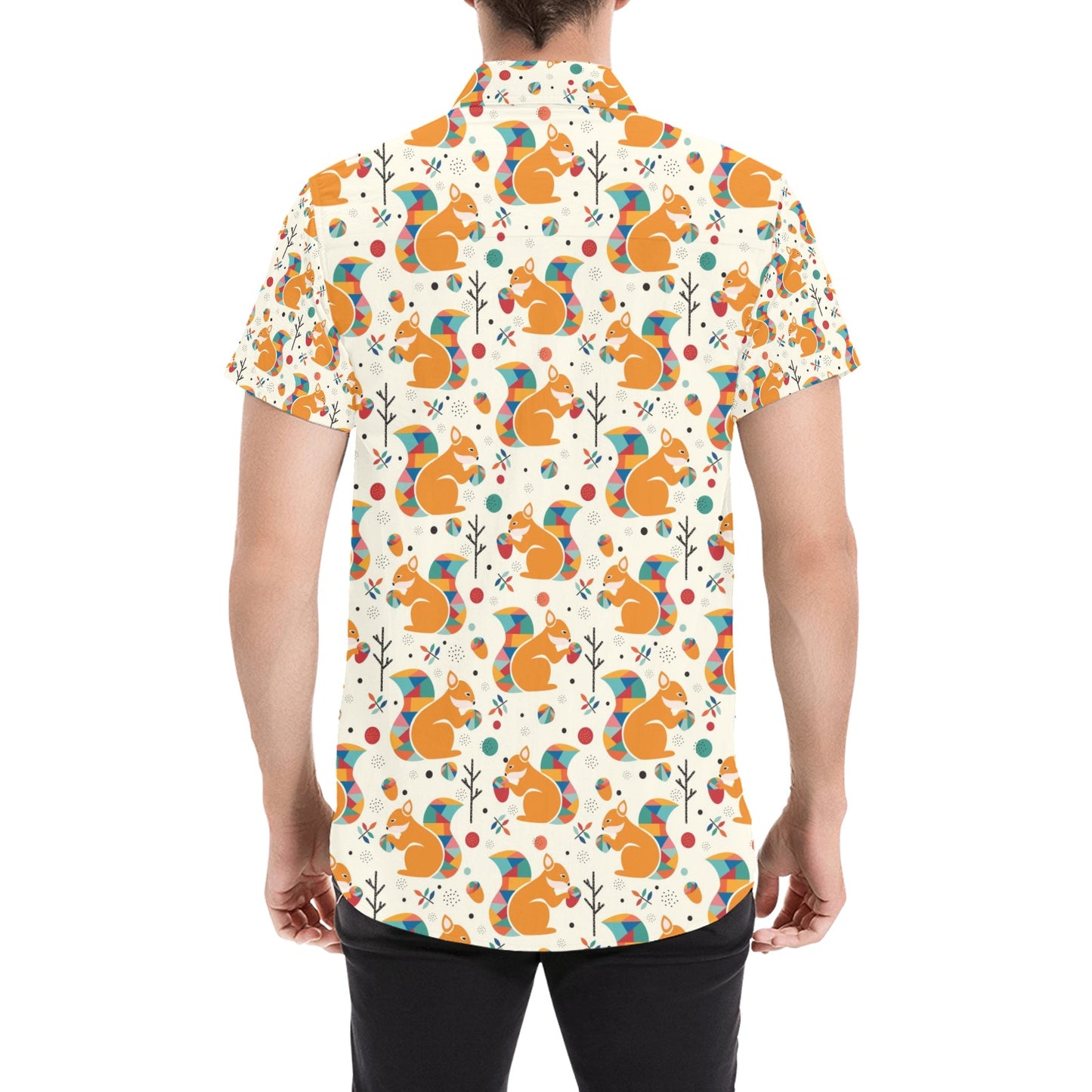 Squirrel Print Design LKS304 Men Short Sleeve Button Up Shirt