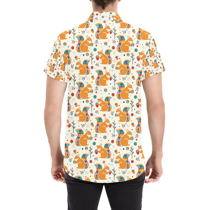 Squirrel Print Design LKS304 Men Short Sleeve Button Up Shirt