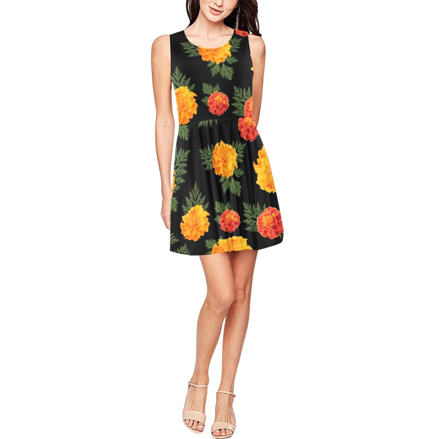 Marigold Pattern Print Design MR05 Sleeveless Dress