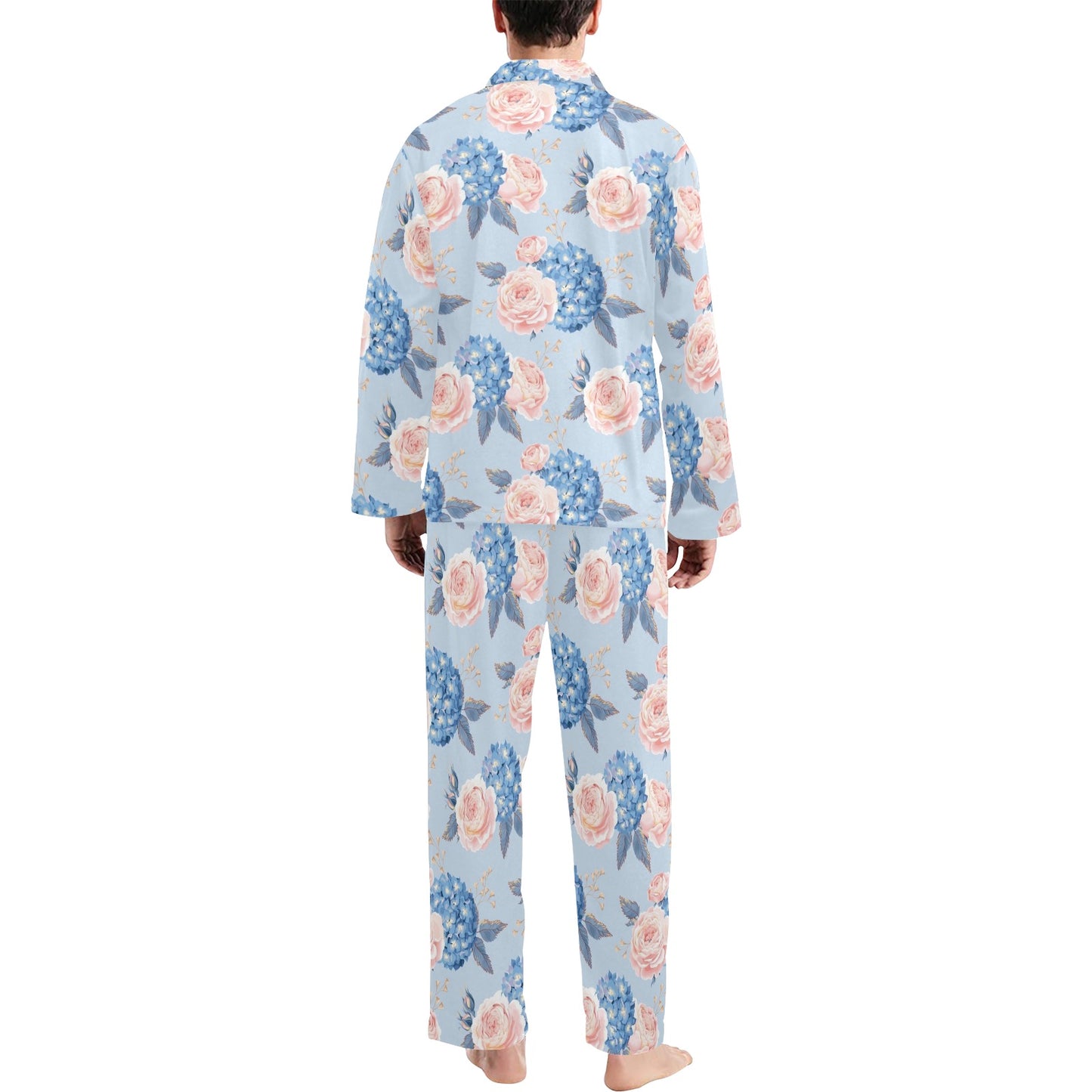 Hydrangea Pattern Print Design HD06 Men's Long Pajama Set