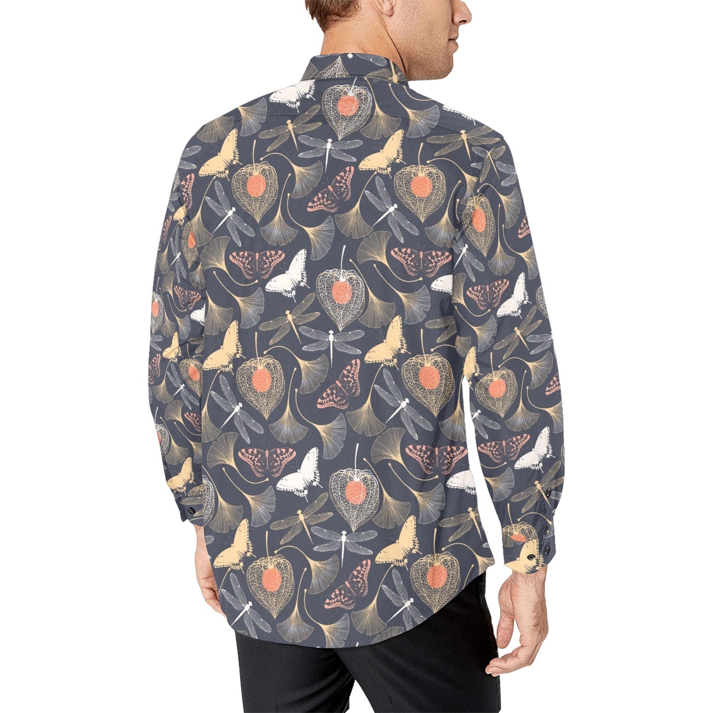 Dragonfly Print Design LKS404 Men's Long Sleeve Dress Shirt