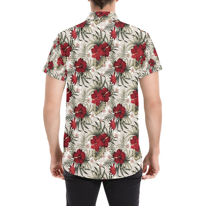 Hibiscus Print Design LKS3011 Men Short Sleeve Button Up Shirt