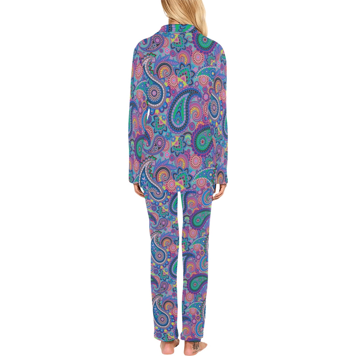 Paisley Colorful Pattern Print Design A02 Women's Long Pajama Set