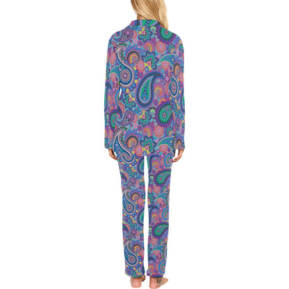 Paisley Colorful Pattern Print Design A02 Women's Long Pajama Set