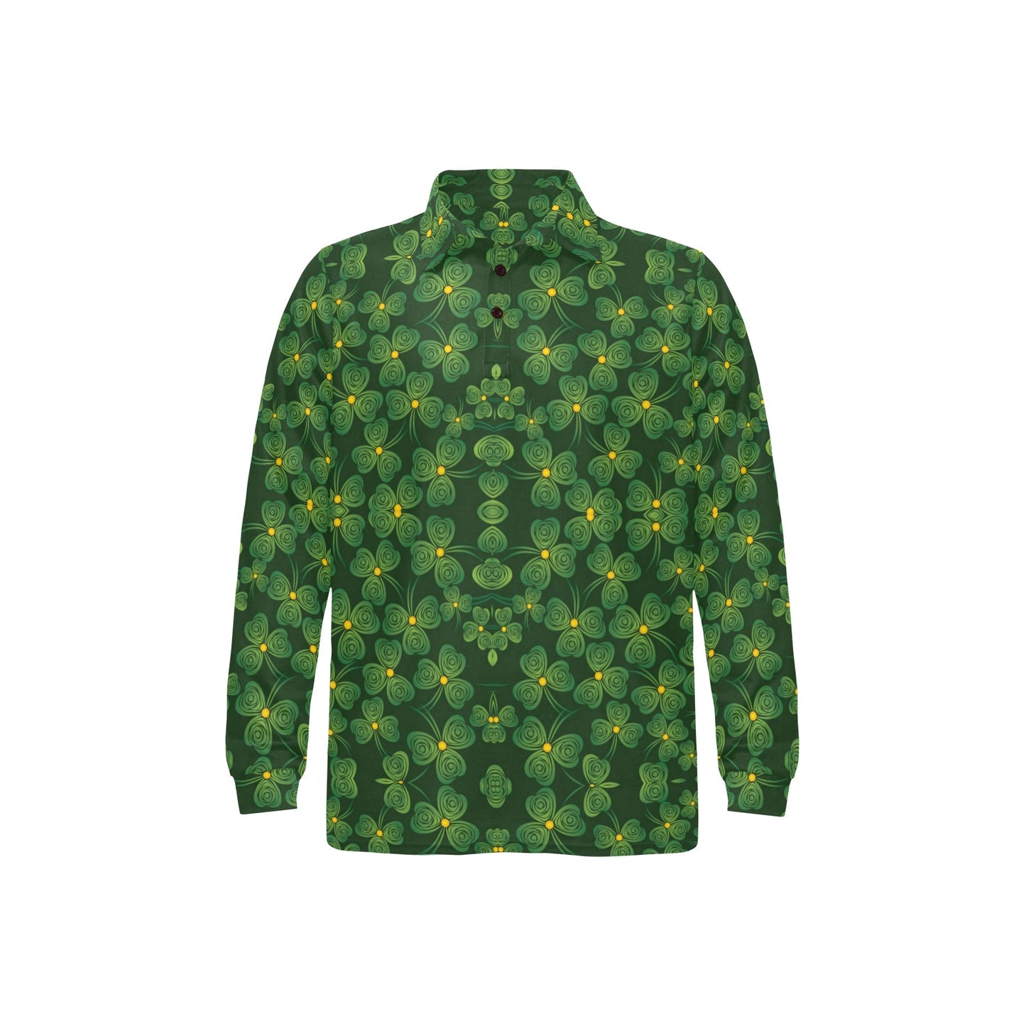 Shamrock Pattern Long Sleeve Polo Shirt For Men's