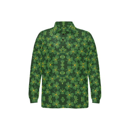 Shamrock Pattern Long Sleeve Polo Shirt For Men's