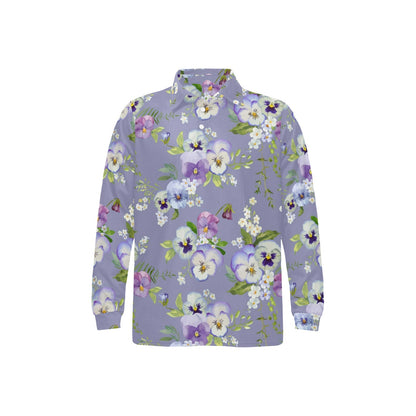 Pansy Pattern Print Design PS05 Long Sleeve Polo Shirt For Men's
