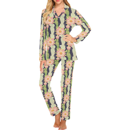 Cactus Pattern Print Design 01 Women's Long Pajama Set