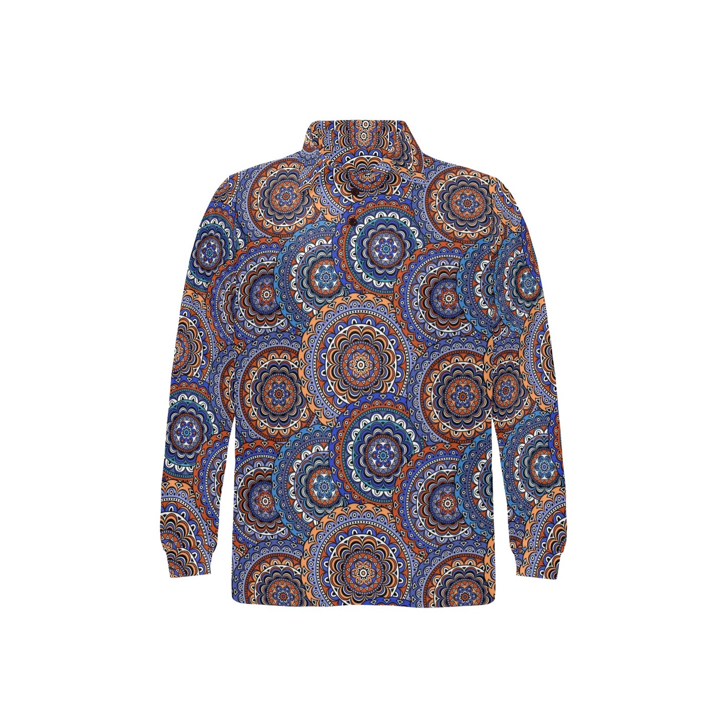 Mandala Boho Chic Design Print Long Sleeve Polo Shirt For Men's
