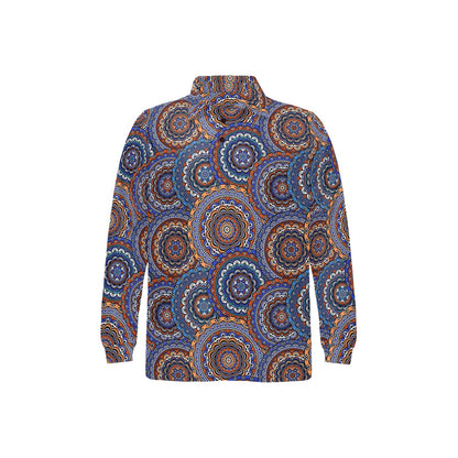 Mandala Boho Chic Design Print Long Sleeve Polo Shirt For Men's