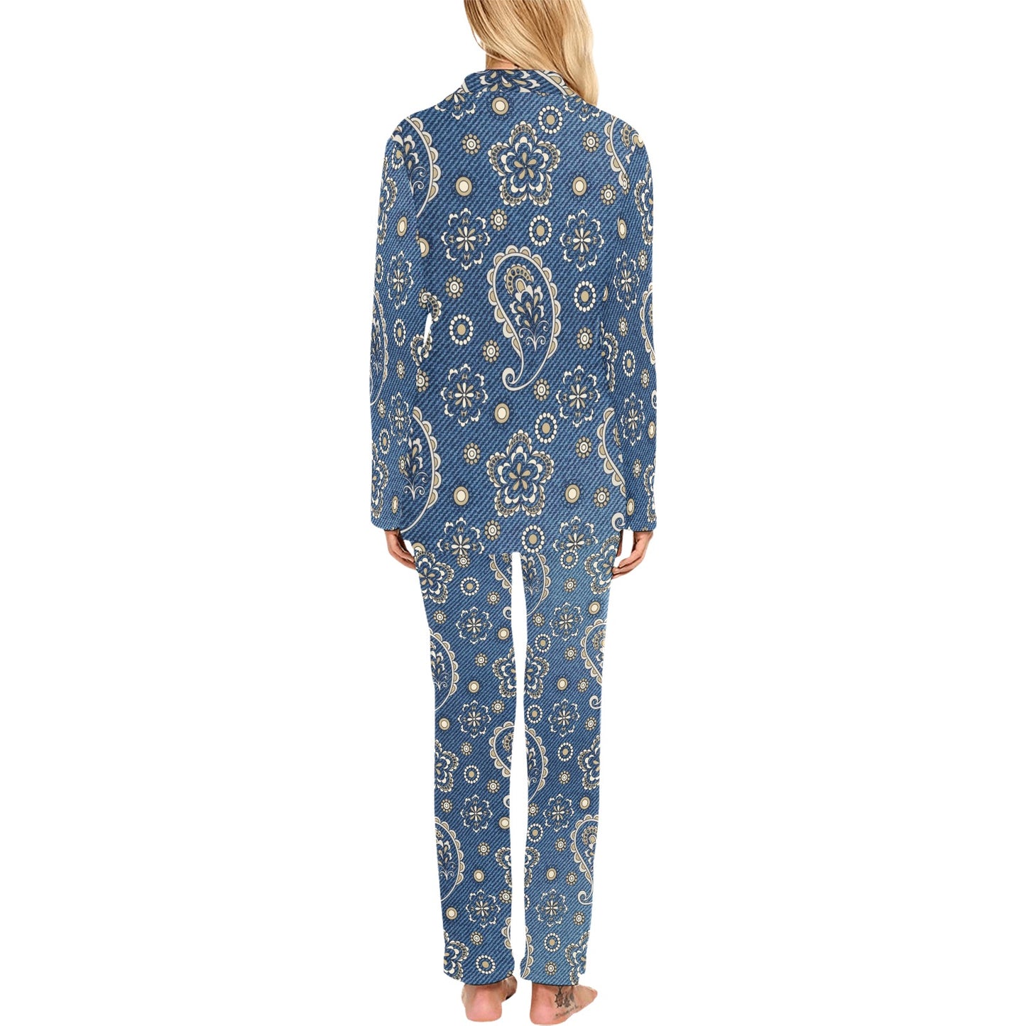 Jean Paisley Pattern Print Design 01 Women's Long Pajama Set