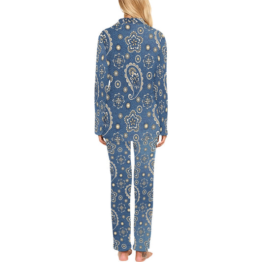 Jean Paisley Pattern Print Design 01 Women's Long Pajama Set