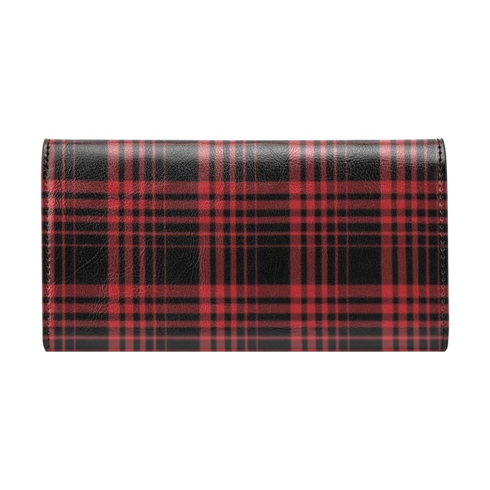 Tartan Red Black Print Design LKS303 Women's Trifold Wallet