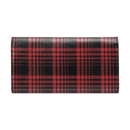 Tartan Red Black Print Design LKS303 Women's Trifold Wallet