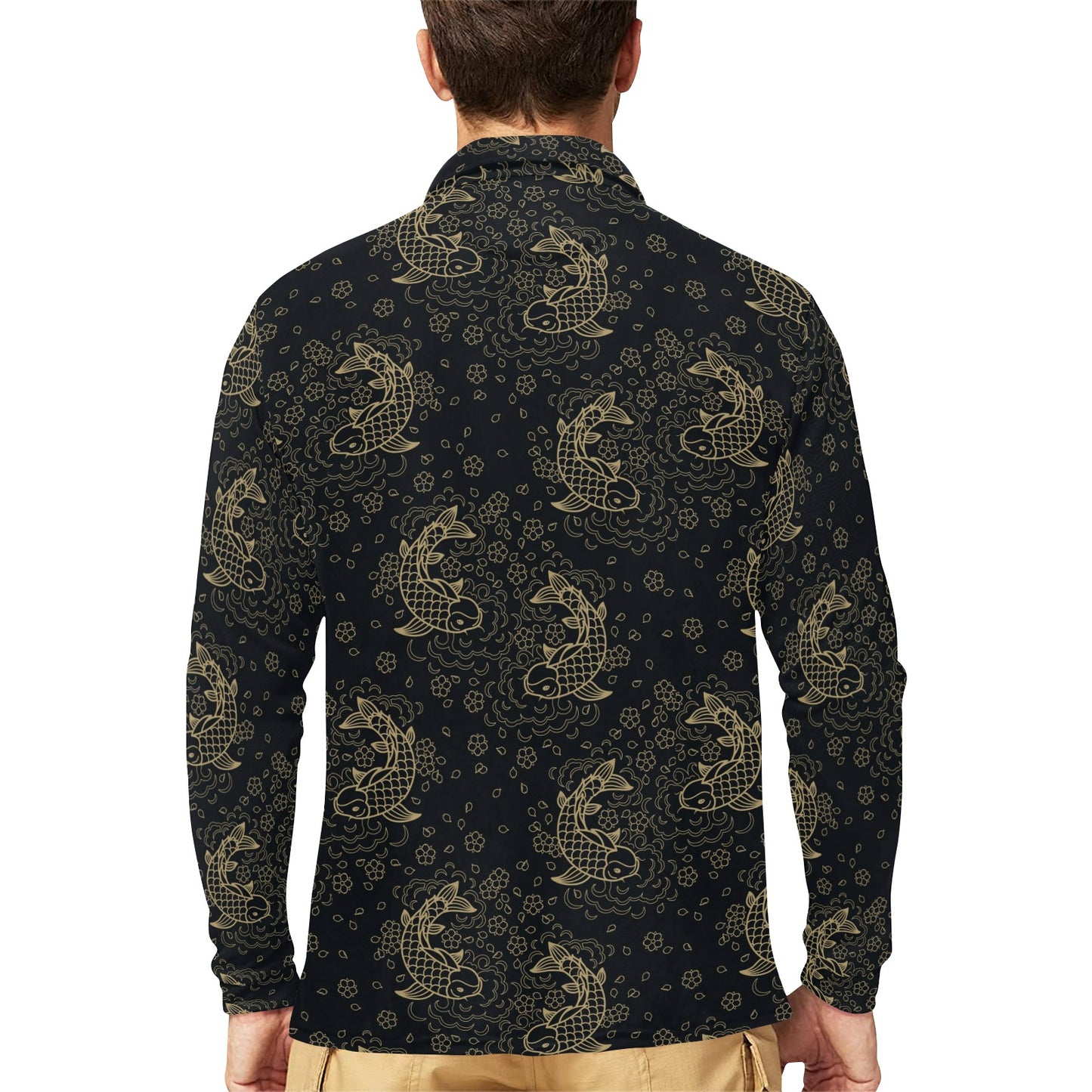 KOI Fish Pattern Print Design 02 Long Sleeve Polo Shirt For Men's