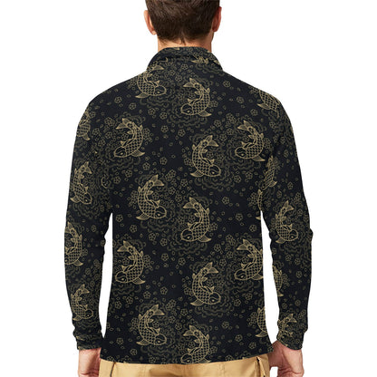 KOI Fish Pattern Print Design 02 Long Sleeve Polo Shirt For Men's
