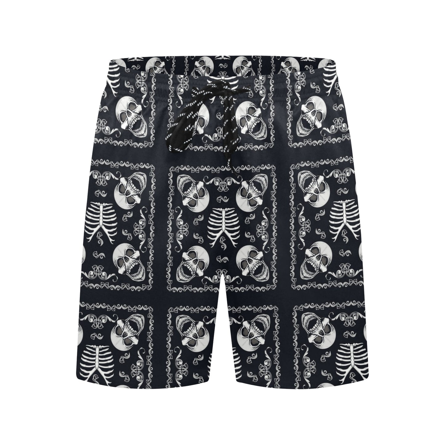 Bandana Skull Black White Print Design LKS306 Men's Swim Trunks Beach Shorts