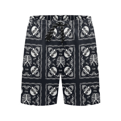 Bandana Skull Black White Print Design LKS306 Men's Swim Trunks Beach Shorts