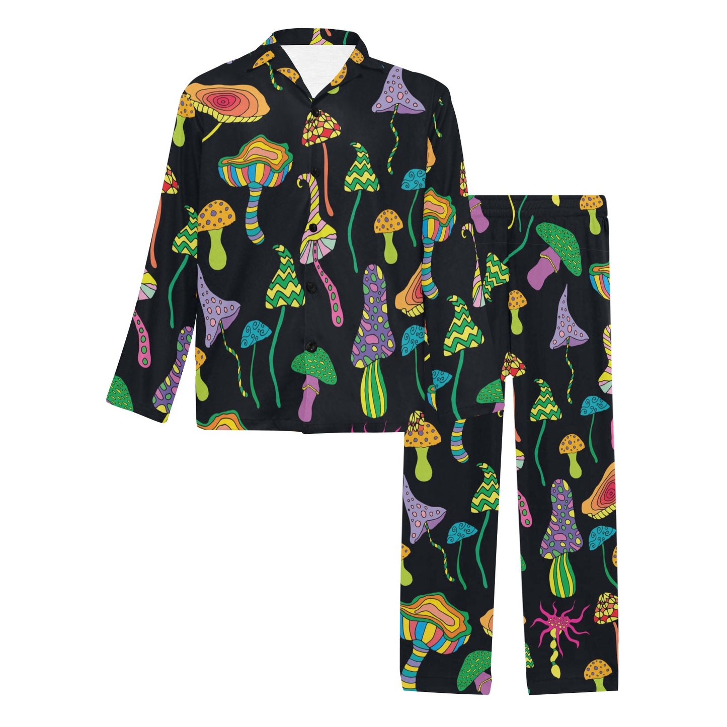 Psychedelic Mushroom Pattern Print Design A02 Men's Long Pajama Set