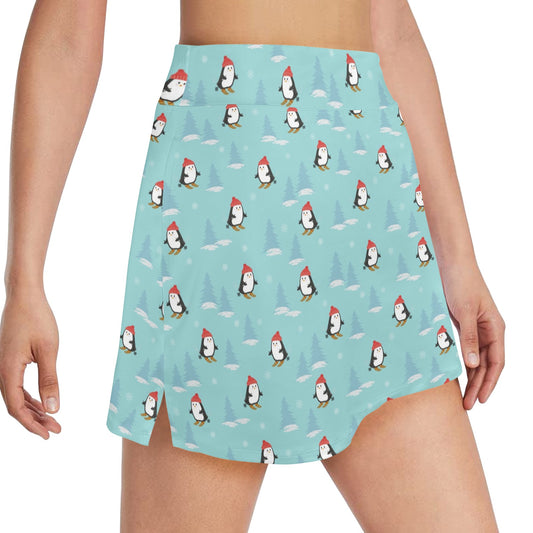 Ski Penguin Print Design LKS304 17" Golf & Pickleball Skort with Pockets