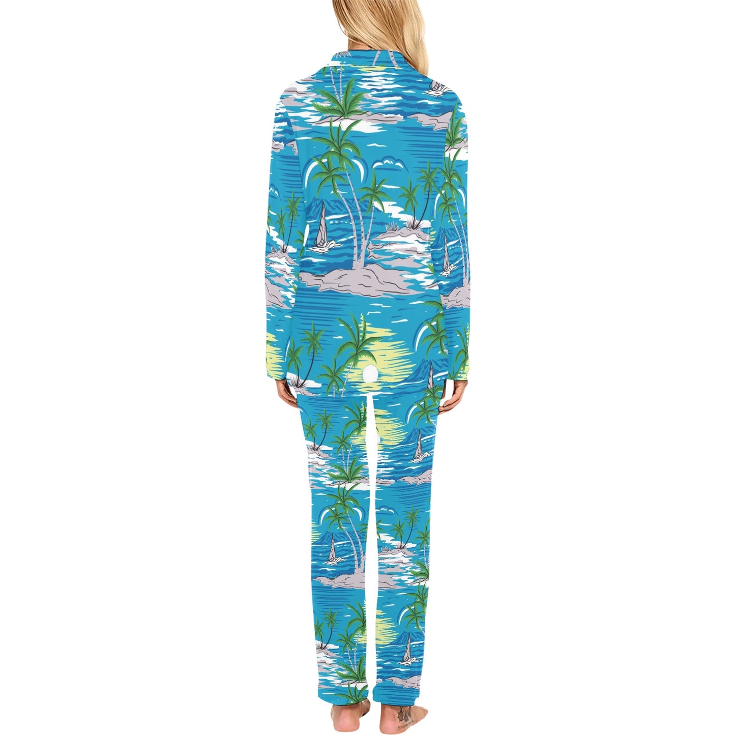 Palm Tree Beach Women's Long Pajama Set