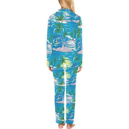 Palm Tree Beach Women's Long Pajama Set