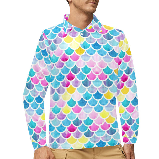 Scales Print Design LKS402 Long Sleeve Polo Shirt For Men's