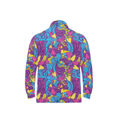 Psychedelic Mushroom Pattern Print Design A03 Long Sleeve Polo Shirt For Men's