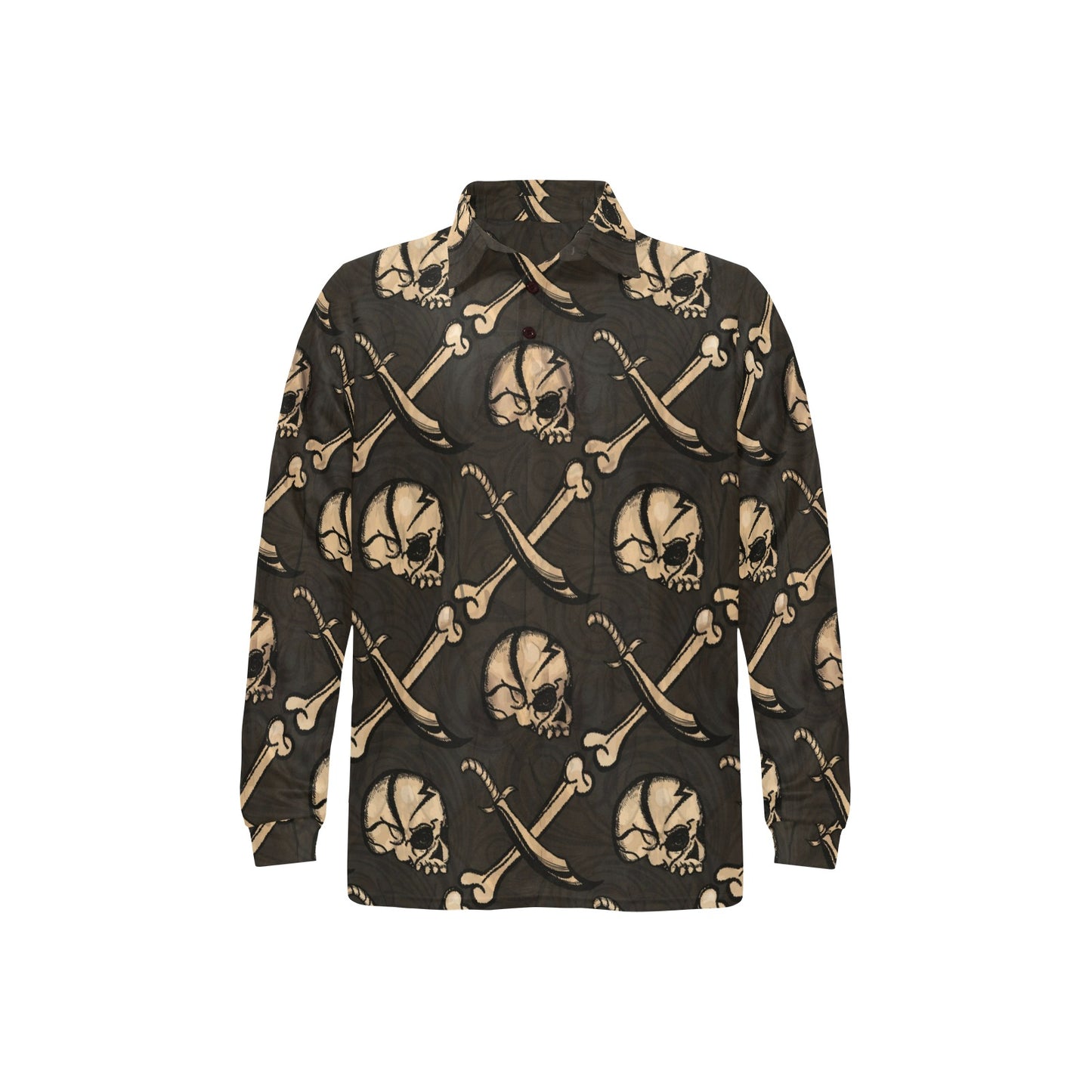 Pirate Pattern Print Design A03 Long Sleeve Polo Shirt For Men's