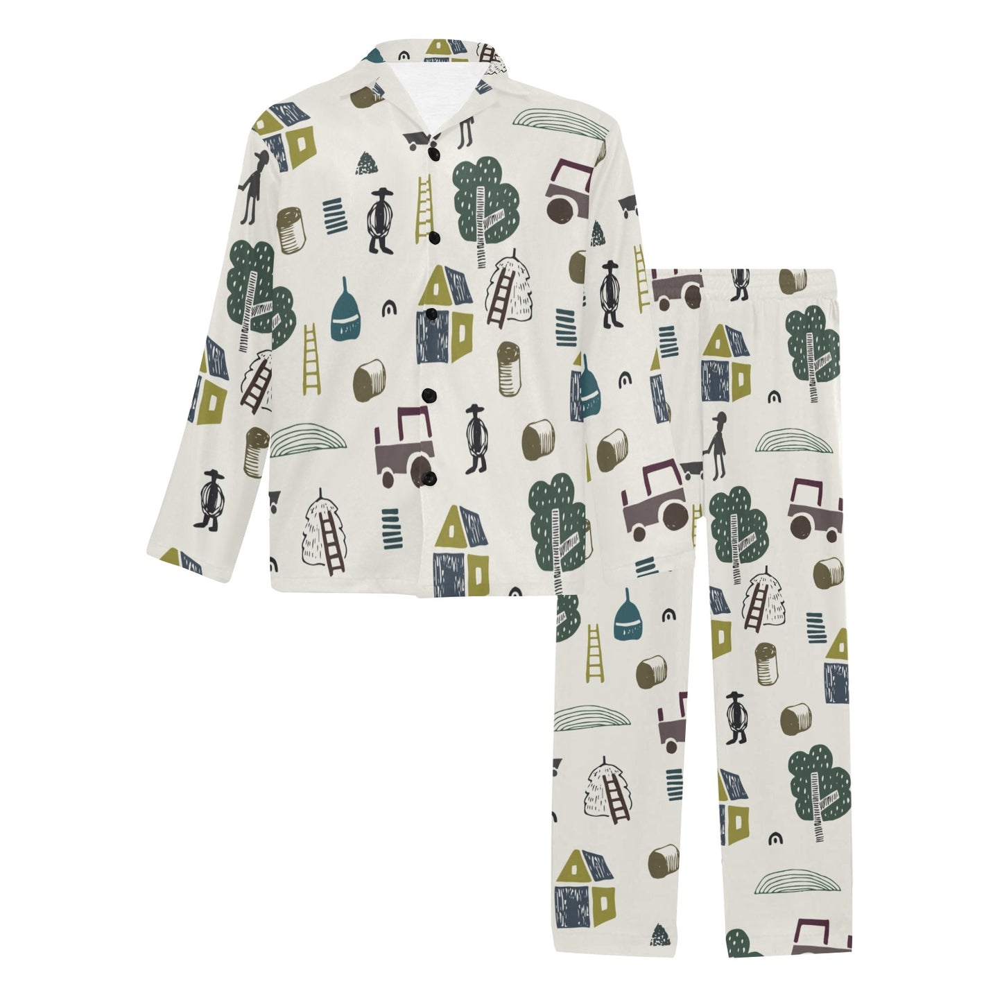 Agricultural Farm Print Design 01 Men's Long Pajama Set