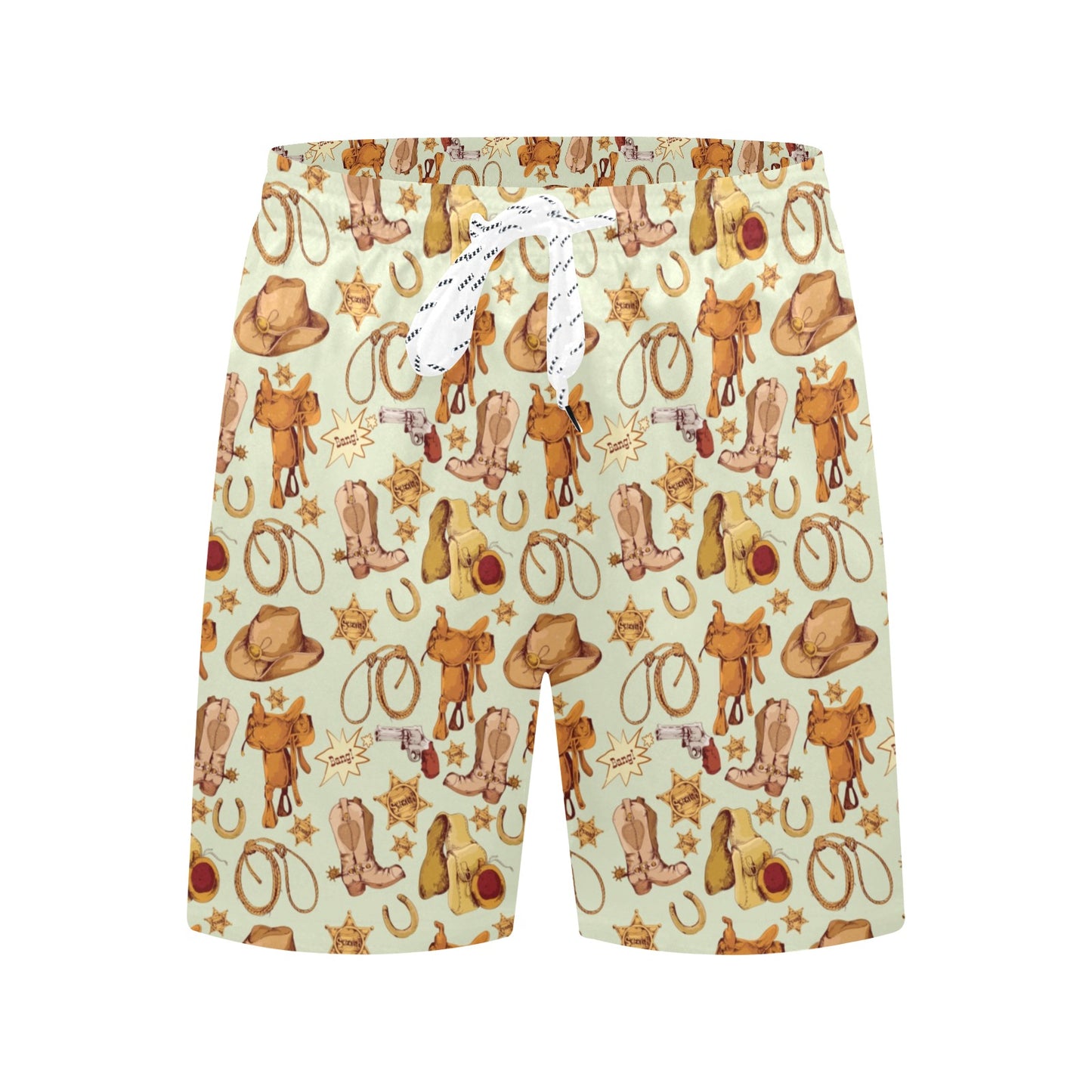 Western Cowboy Design Pattern Men's Swim Trunks Beach Shorts