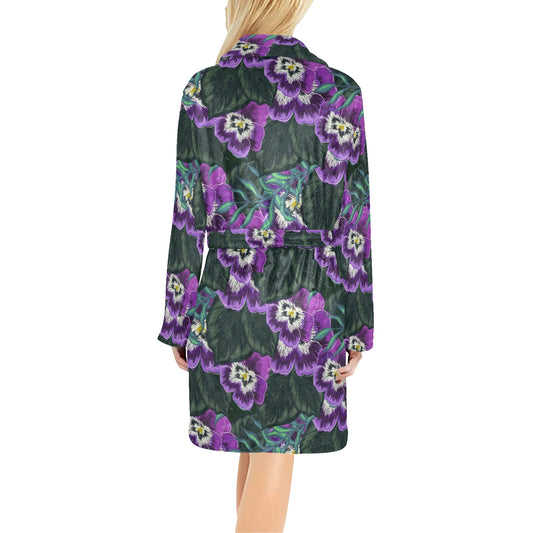 Pansy Pattern Print Design PS07 Women's Fleece Robe