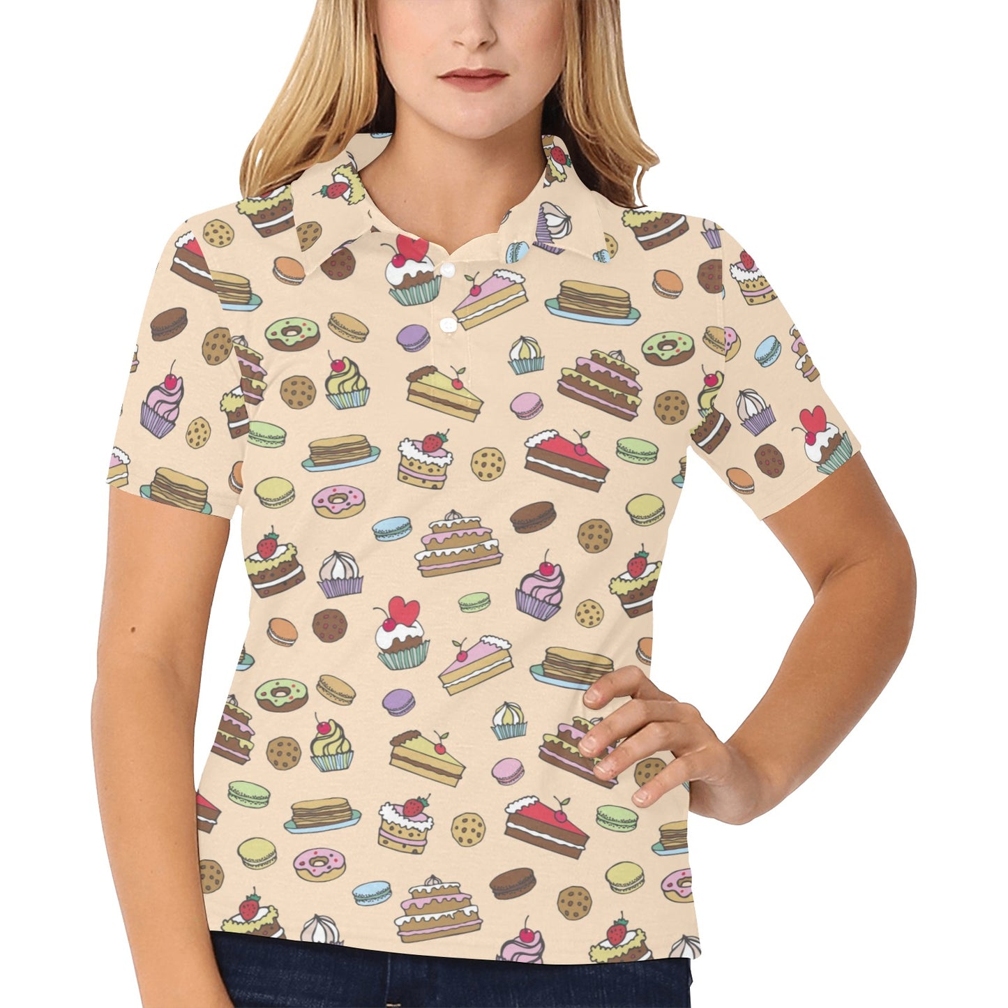 Cake Pattern Print Design 03 Women's Polo Shirt