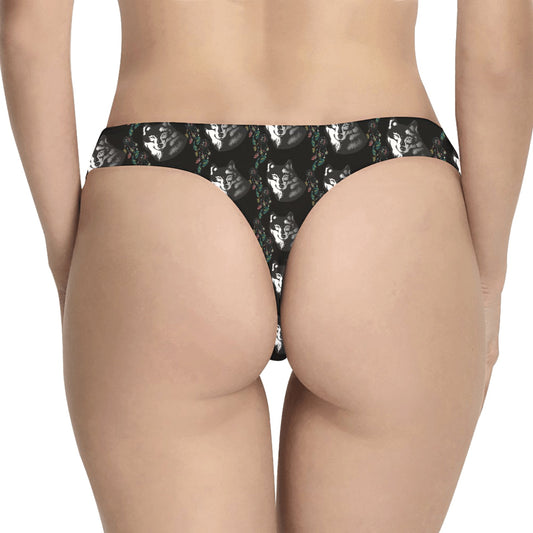 Wolf Black Dream Catcher Design Print Women's Thongs