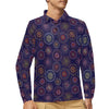 Firework Flower Style Print Design LKS302 Long Sleeve Polo Shirt For Men's