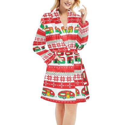 Camper Camping Ugly Christmas Design Print Women's Fleece Robe