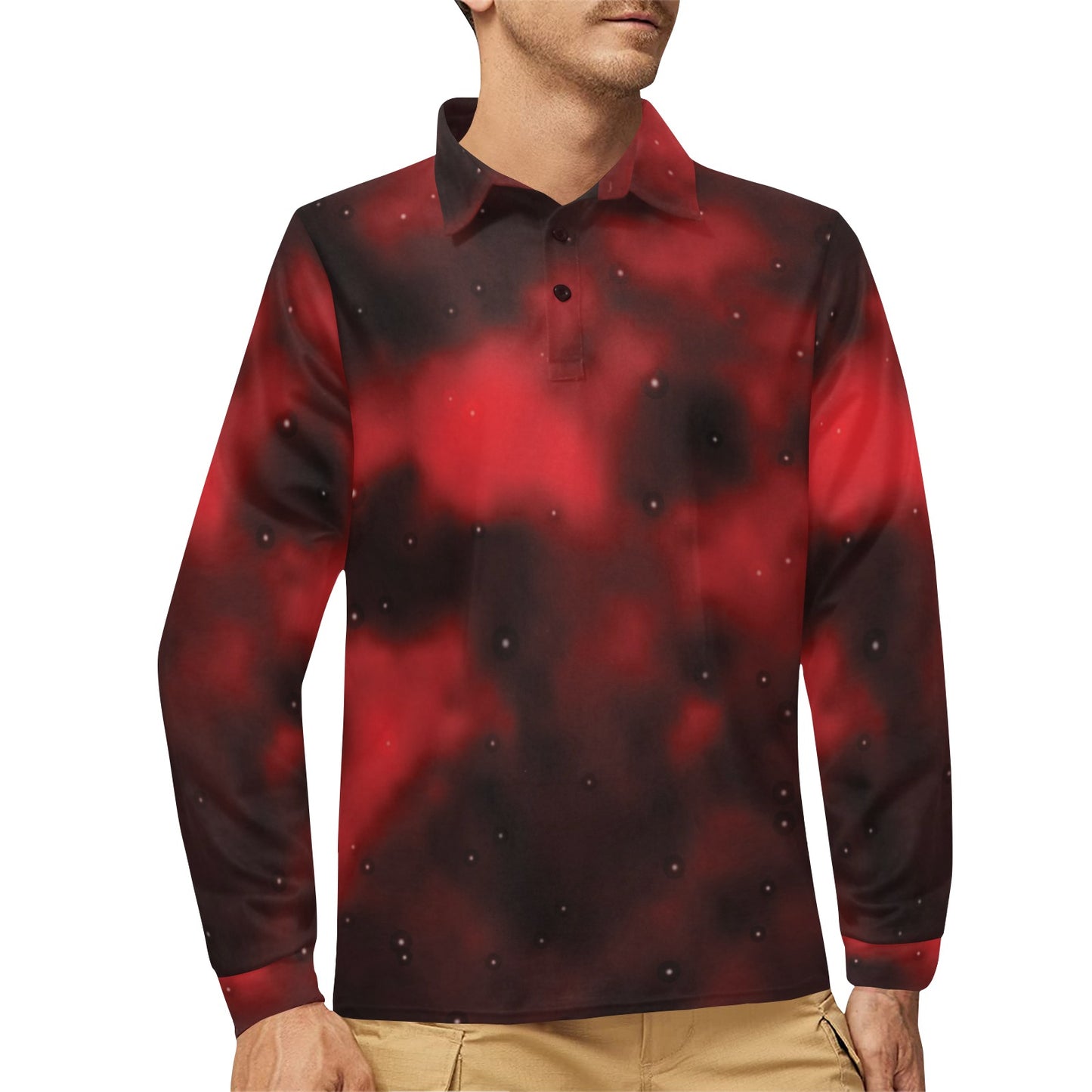 Nebula Pattern Print Design A03 Long Sleeve Polo Shirt For Men's