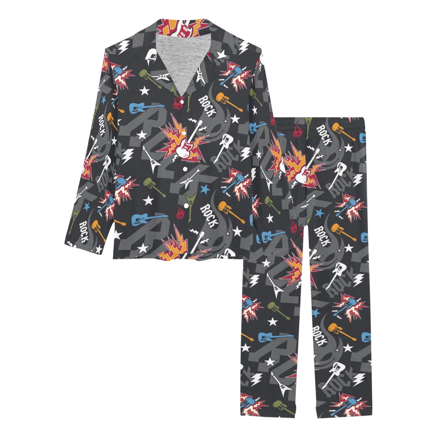 Rock and Roll Pattern Print Design A01 Women's Long Pajama Set