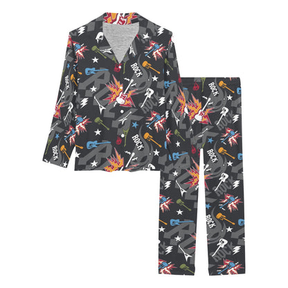 Rock and Roll Pattern Print Design A01 Women's Long Pajama Set